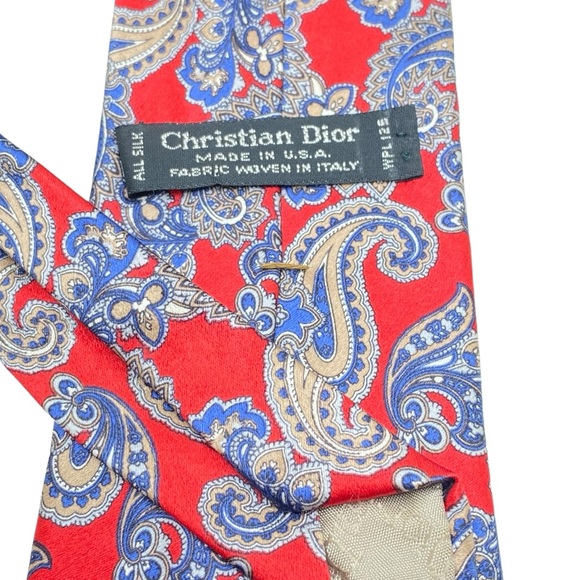 Christian Dior Red & Blue Paisley Woven 100% Silk Tie - Picture 4 of 7